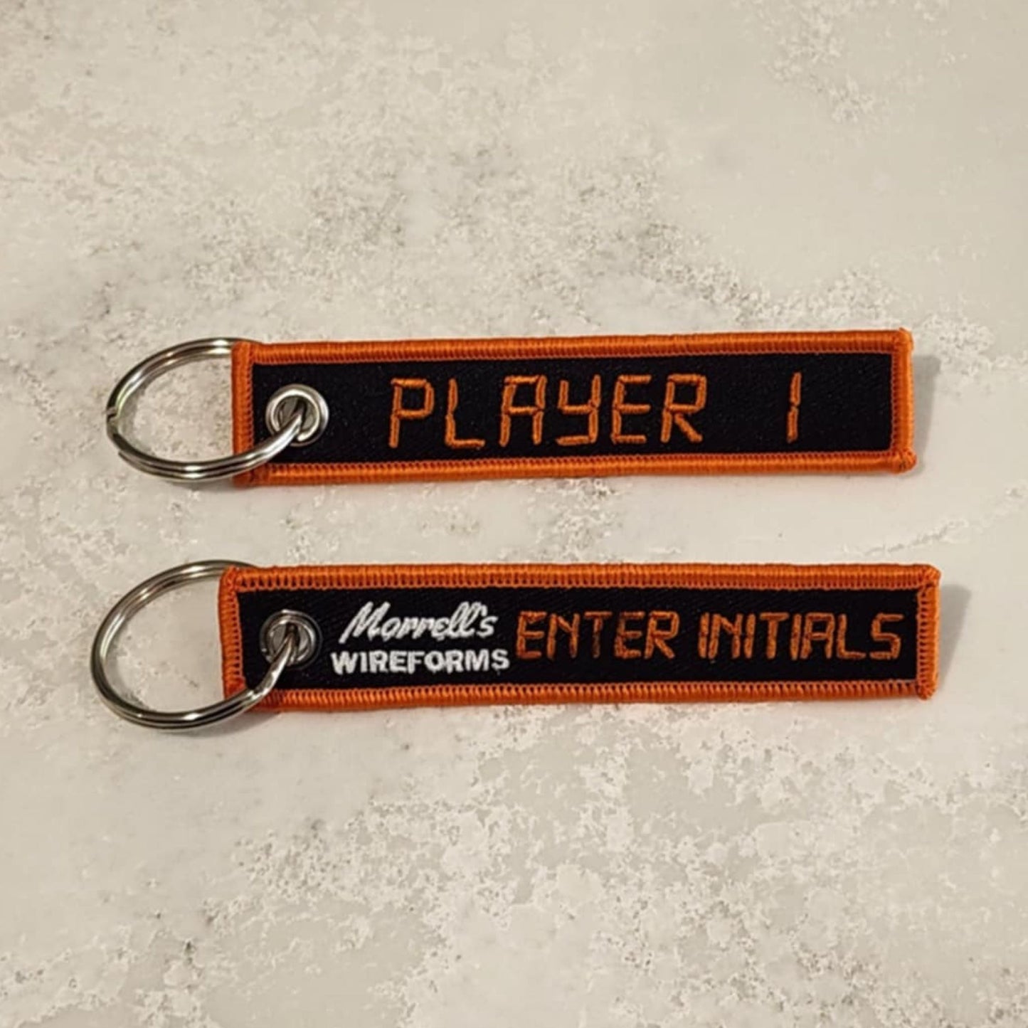 Pinball Key Tag - Mini - Orange & Black - Enter Initials